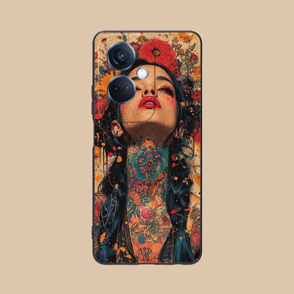 Retro Tattoo Girl Mobile Phone Case for OPPO Reno 14 13 12 11 10 9 8 7 6 5 F T Pro 5G Colorful Printing Cover Cellphones Luxury