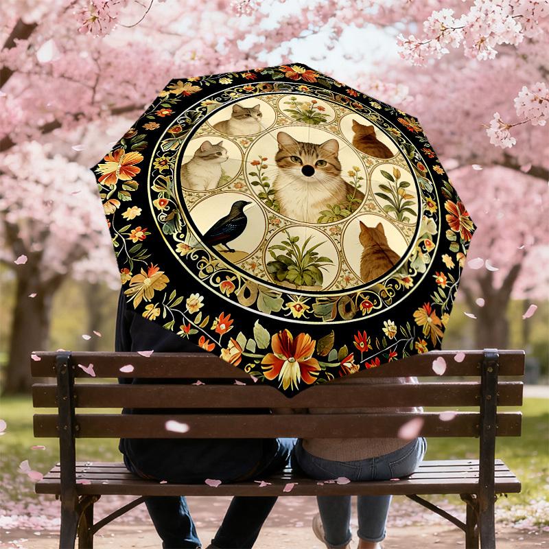 1PC Cats_flowers Umbrella-8-Rib Reinforced, Automatic Open, Lightweight & Durable, Cute Fashion Accessory for Outdoor, Beach or Casual Use, Beach Umbr