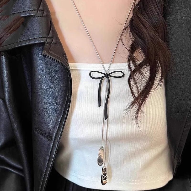 Bow Ballet Shoes Pendant Necklace Adjustable Autumn and Winter Long Sweater Chain Korean Sweet and Cool Neck Accessories Women