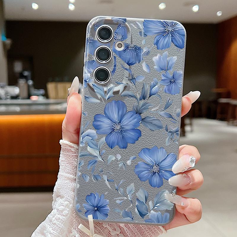 

Чехол с узором из бледно-голубых цветов для Samsung Galaxy A57 A56 A55 A54 5G A53 A52 A37 A36 A35 A34 A26 A25 A17 A16 A15 A14, силиконовая накладка с текстурой кожи Samsung A57 5G серый