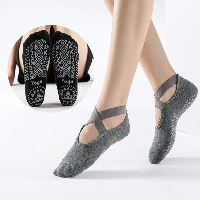 Non-Slip Bandage Yoga Socks for Women Cotton Ballet Dance Pilates Workout Grip Socks Gym Running Sport