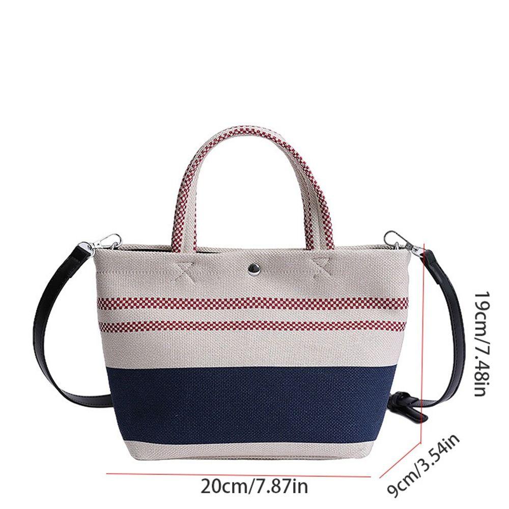 Blue White Striped Stripe Canvas Bag Large Capacity Lunch Bag Portable Weave Handbag  Outdoor
