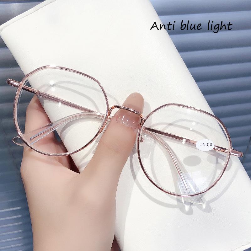 Women Metal Frame Anti-blue Light Oval Glasses Frame Radiation Eye Protection Goggle Schoolgirl's Online Class Glasses Frame Interchangeable Lens