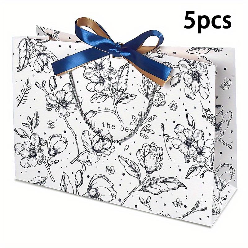 

5 шт. бумажных подарочных пакетов с цветочным принтом, складные подарочные и хозяйственные сумки для дня рождения, свадьбы и Рождества, для повседневного использования и праздничной упаковки 5pcs