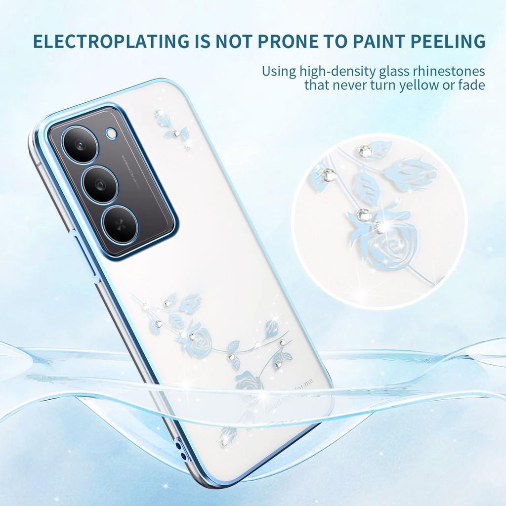 KADEM Für Realme 14x 5G Hülle Blume Strass Dekor Galvanisiertes TPU Handyhülle