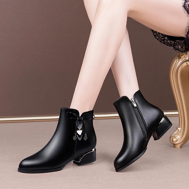 Fashion 2024 Spring and Autumn New Butterfly Knot Water Diamond Short Boots Round Head Comfortable and Fashionable Short Boots for Women