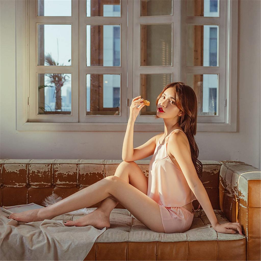 Satin Camisole Pajamas Top and Bottom Open Cropped Sexy Underwear Set, Back, Cami, Shorts, Women's Nightwear, Loungewear, Sleepwear, Lingerie,