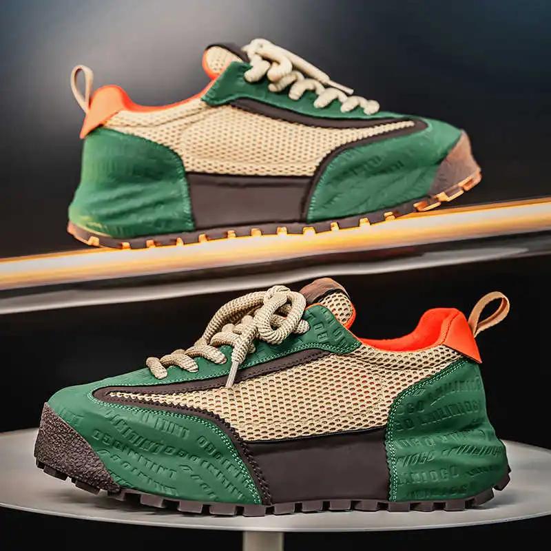 Móda Zvýšení Výšky Šněrovací Zahraniční Boty Basketbal Pánské Sportovní Běžecké Tenisky Zelený Svršek Topánky Klasické Minimalistické