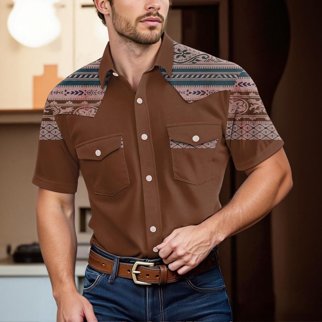 Men'S Fashionable Lapel And Shoulder Length Short Sleeved Casual Top