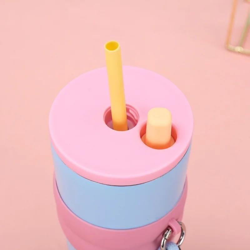 711ml Stainless Steel Tumbler with Straw & Handle, Insulated Thermal Mug for Car Office Travel hot water bottles thermos coffee