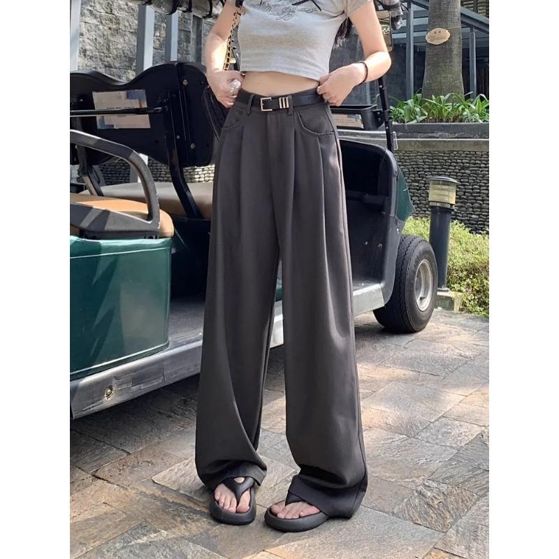 

Women s High Waist Pleated Wide Leg Trousers with Belt S серый
