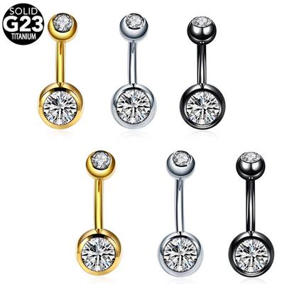 Titanium Zircon Navel Ring 14G Barbell Piercing Jewelry (6/8/10mm)