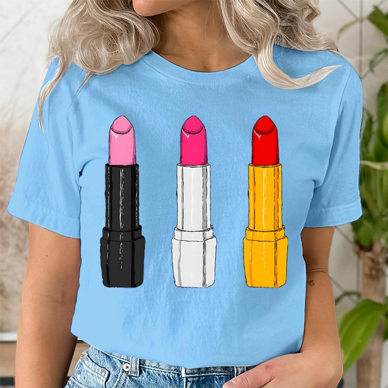 Summer Clothing Lipstick Makeup Fashion Women Tee Tshirts Casual Short Sleeve Regular Female Graphic T Shirt Fashion Clothes