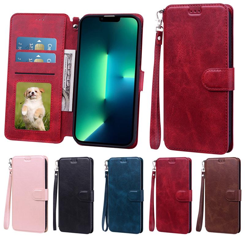 Applicable To Apple 13 Mobile Phone Leather Case Pixel6ProLG Protective Case Clamshell Samsung S22 Solid Color Mobile Phone Case