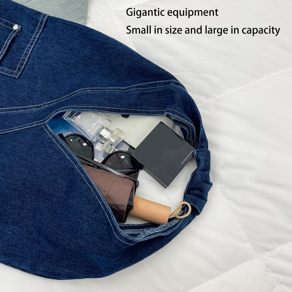 Vintage Denim Bag Women Travel School Office Outdoor Large Pocket Black Blue Jean Tote Shoulder Bag For Women