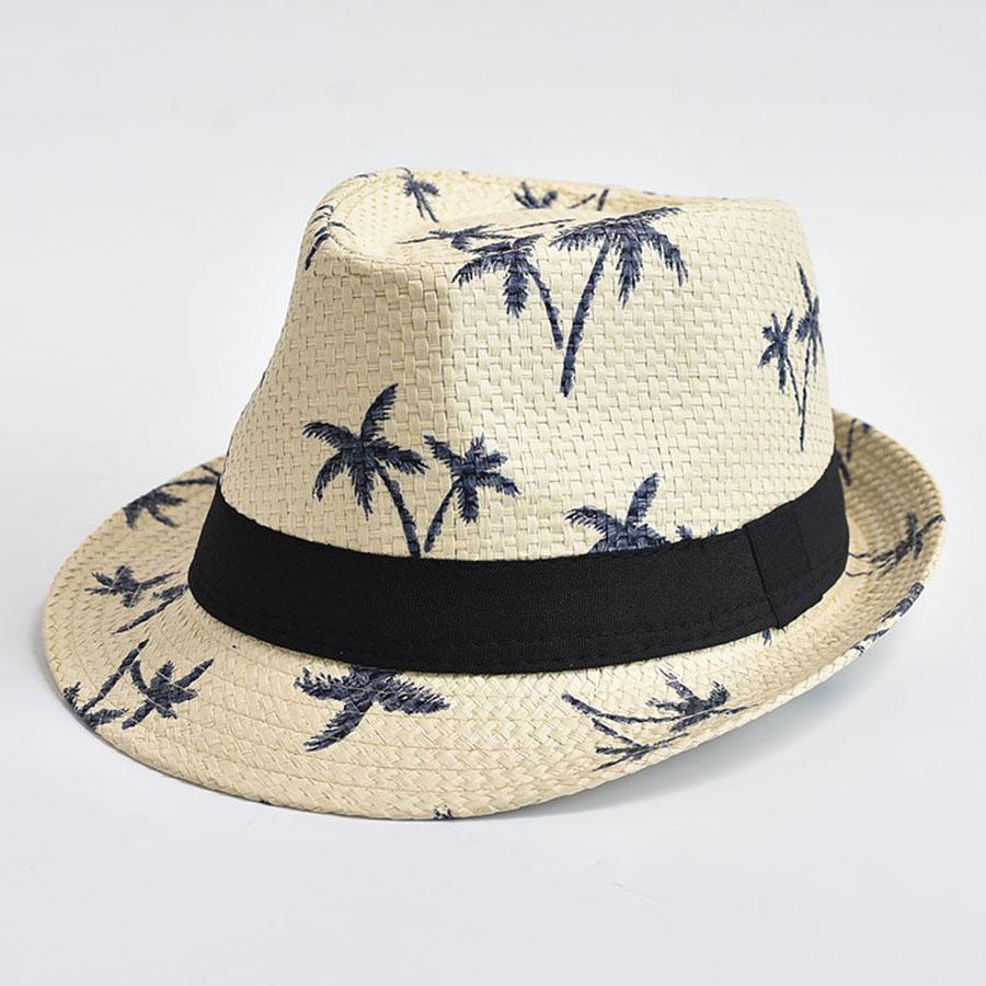 Men Straw Hat Fashion Prints Beach Travel Sun Visors Cap Summer Cool Fedora Hat