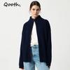 Women's Cream Cardigan High Neck Zip Up Knit  Chunky Collared Sweater Coat Fall Winter Lounge Wear QT2749