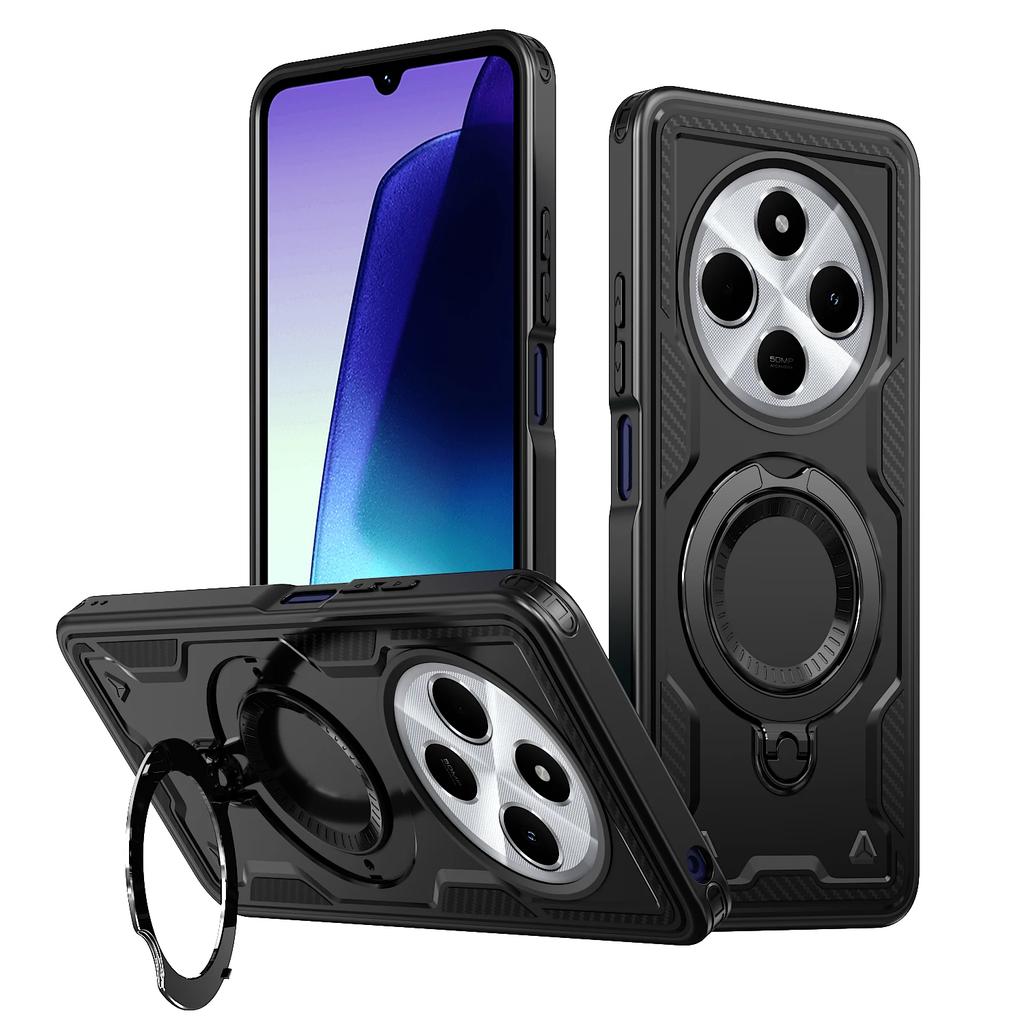 For Xiaomi Redmi 14C Case Military Armor Shockproof 360° Rotating Magnetic Metal Ring Stand TPU Frame Plastic Phone Cover Fundas