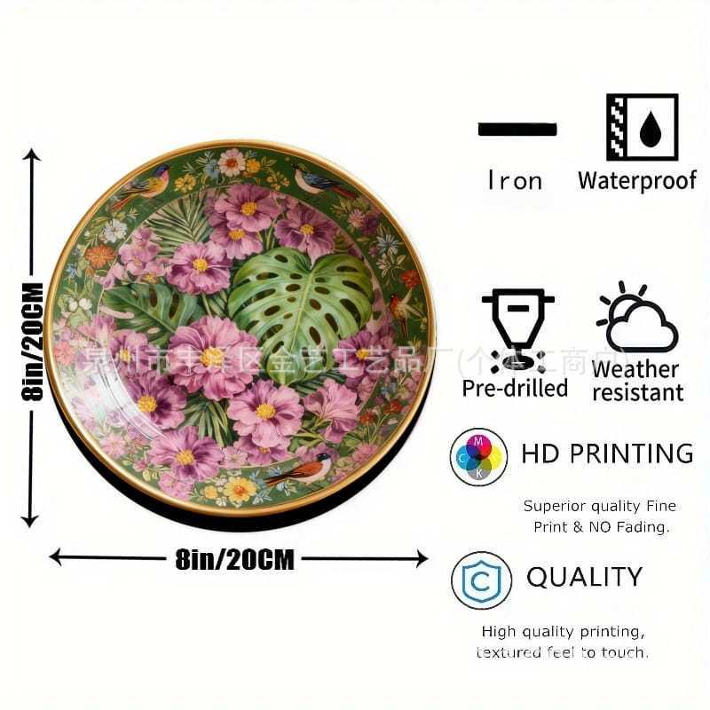 European & American Retro Iron Wall Decoration: Round Flat Printed Plate