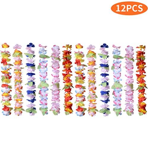 LIOOBO Hawaiian Leis, Set of 12 Colorful Artificial Flower Necklace Garland for Tropical Parties, Beach Hula Dance, and Costume Accessories