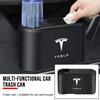 Car Universal Trash Bin Storage Box Hanging Trash Can with Drink Holder for Model S X Cybertruck Model 3 Y Car Valve Cap