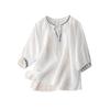 Classical Cotton and Linen Embroidered V-neck Lace-up Seven-quarter Sleeve T-shirt Women's T-shirt Loose Summer New Women's Top