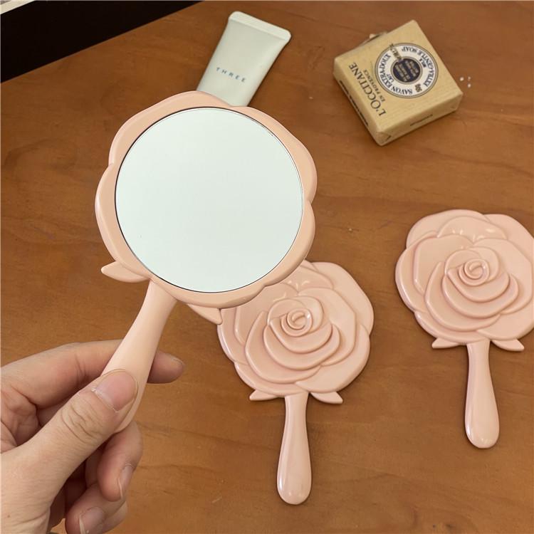 Rose Heart Mini Makeup Mirror - Portable Handheld Compact for Students
