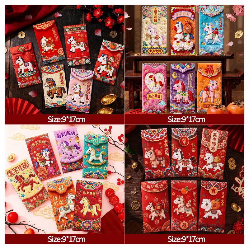 4/6Pcs Chinese New Year Red Envelopes Money Pockets Horse Year Spring Festival Gifts Chinese New Year Gifts For Kids