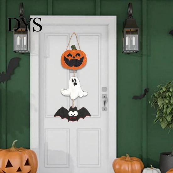 Indoor Party Atmosphere Sign Halloween Wooden Hanging Ornament, Jack-o'-Lantern Ghost Bat 3-Tier String Door Hanger, Cute Easy Install Hemp Rope Wood
