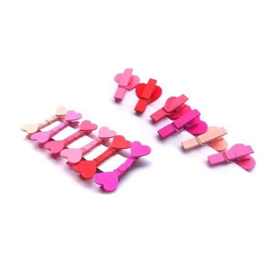 12Pcs Mini Heart Love Wooden Clothes Photo Paper Peg Pin Clothespin Craft Clips