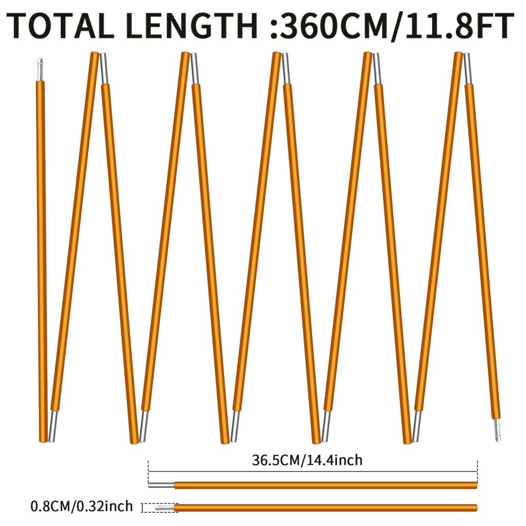 Aluminum Alloy Tent Poles 360CM/430CM Camping Tent Rods 11/13Section Camping Essential Accessories