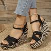 Fashion Shoes for Women Fashion Stripe Platform Sandals Summer Cross Strap Open Toe Sandal Woman Vacation Back Strap Wedge Sandal Female