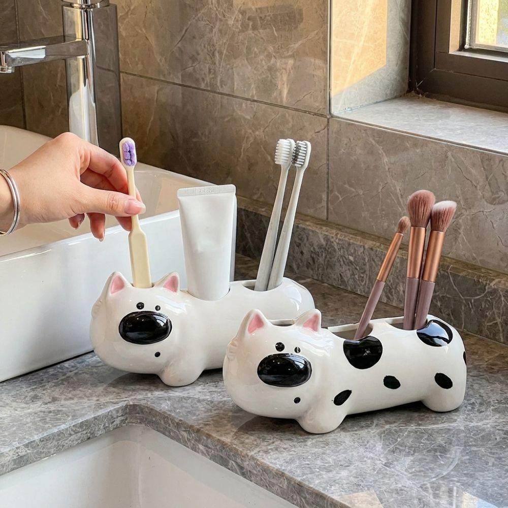 Ceramic Dog Shaped Toothbrush Holder 4 Slots Waterproof Toothpaste Toothbrush Base Decorative Funny Toothbrush Storage Rack