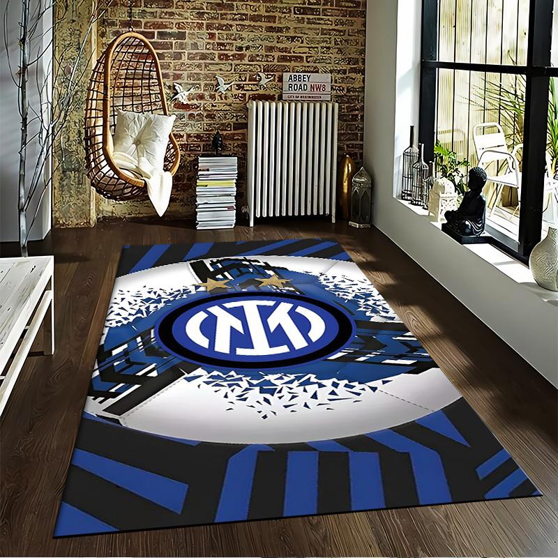 Blue and Black Inter Milan Logo Carpet with Stars Design Suitable for Use As an Anti-slip for Living Room Bedroom Sofas