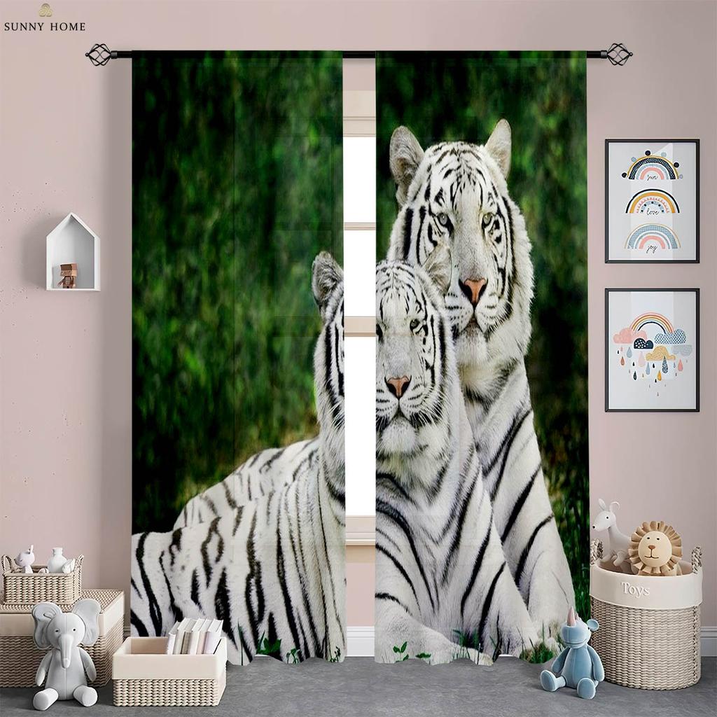 Lion Forest Animal 3D Printed Curtains Children's Room Living Room Study Decorative Curtains Home Decor 2 Pieces