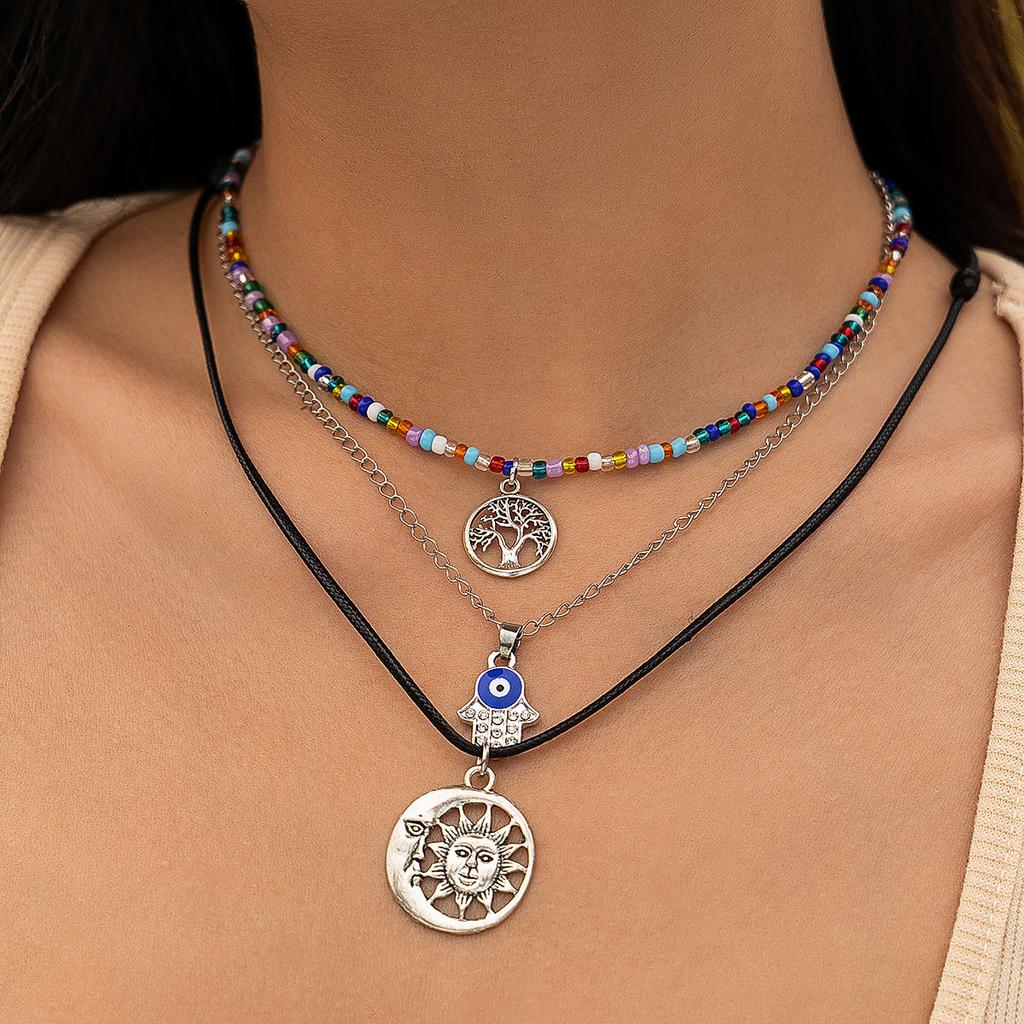 Jewelry Retro Imitation Turquoise Cow Head Collarbone Chain Beaded Necklace Set Ethnic Style Cactus Necklace Decoration