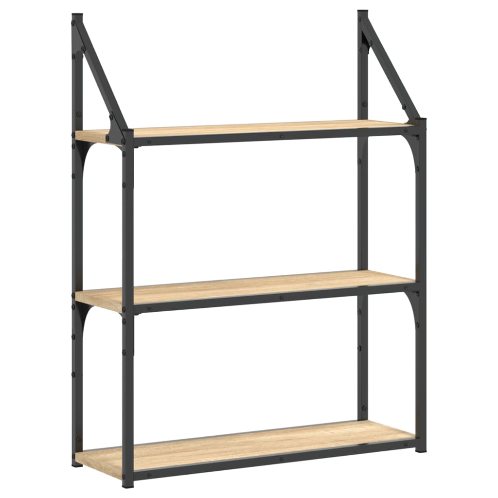 Wall Shelf with 3 Shelves Sonoma Oak Finish 60 x 21 x 78.5 cm Particleboard
