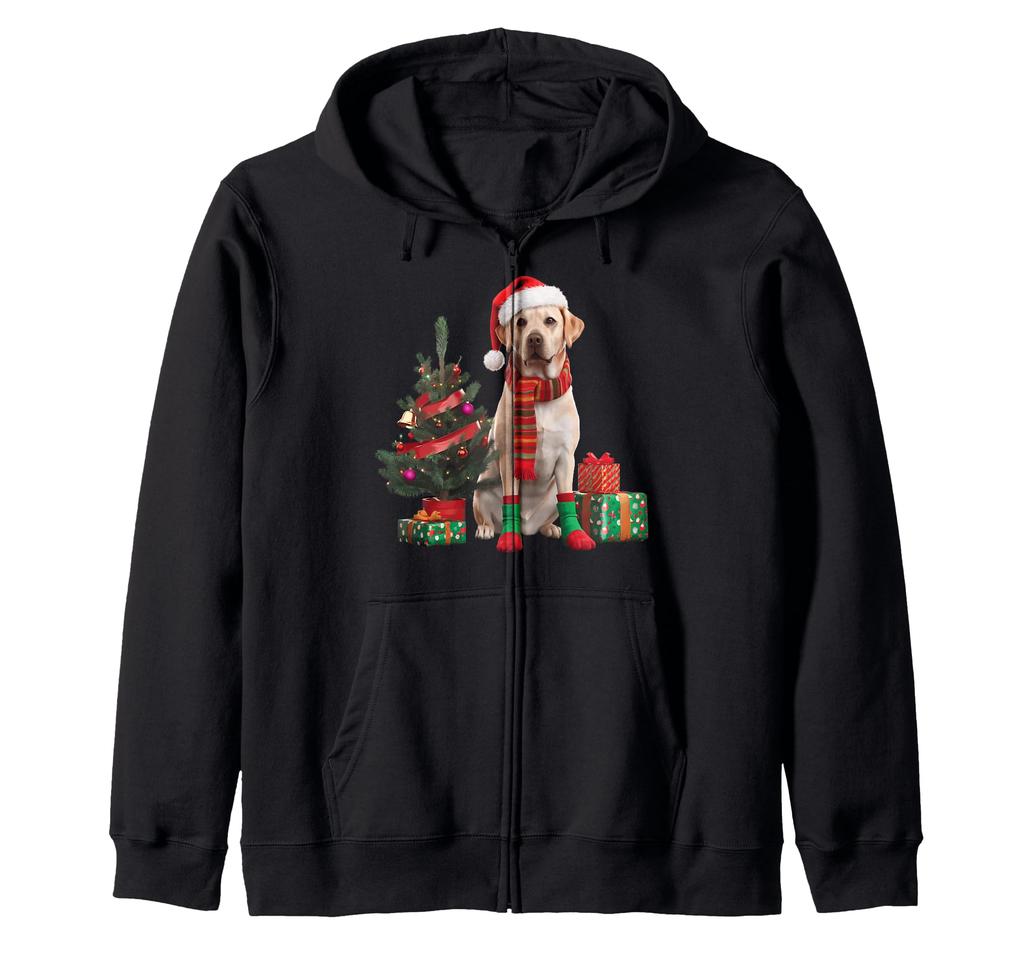 Yellow Labrador Christmas Dog Santa Hat Pajamas Puppy Puppy Zip Hoodie