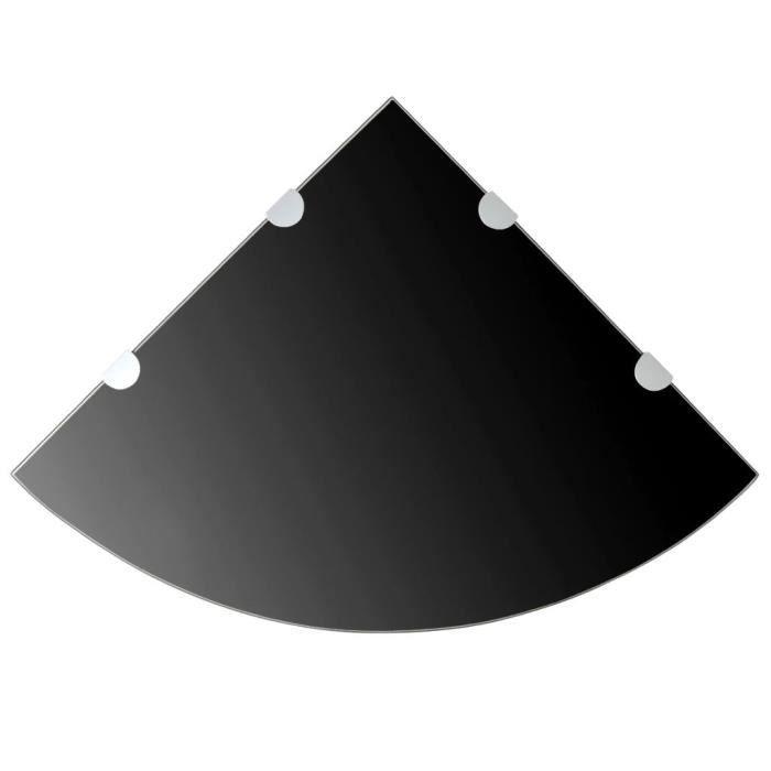 Corner Shelf - vidaXL - Black Glass - 45 X 45 Cm - 8 Mm Thickness - Accessories Included