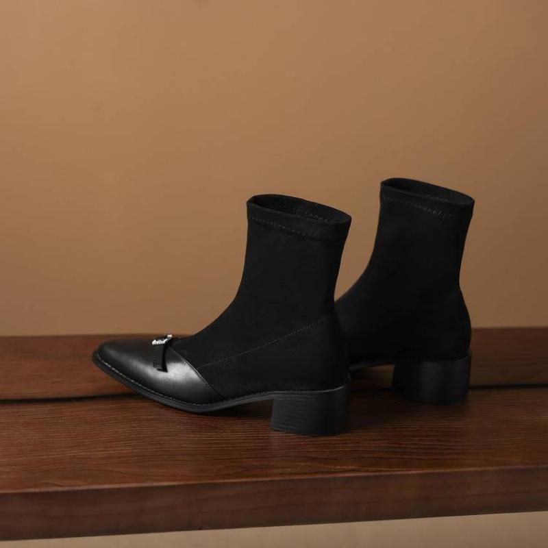 

Autumn and Winter Elastic Suede Martin Boots Sleeve Solid Color Large Size Women s Boots New Middle Heel Pointed Soft Sole Medium Boots 39