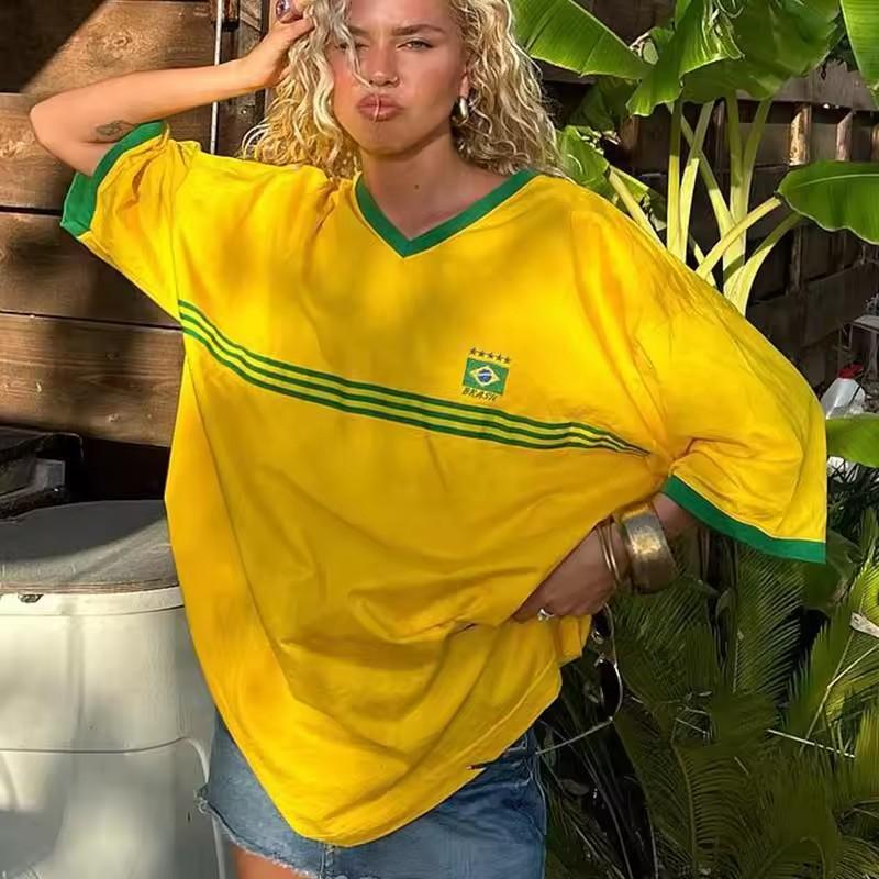 Women's California NO.23 Print V-Neck Short Sleeve T-Shirt Summer Graphic Tee Hole Mesh Jerseys Plus Size Sport T-Shirt