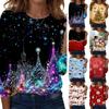 Women's Christmas Printed Long Sleeve Round Neck Top Casual Blouse