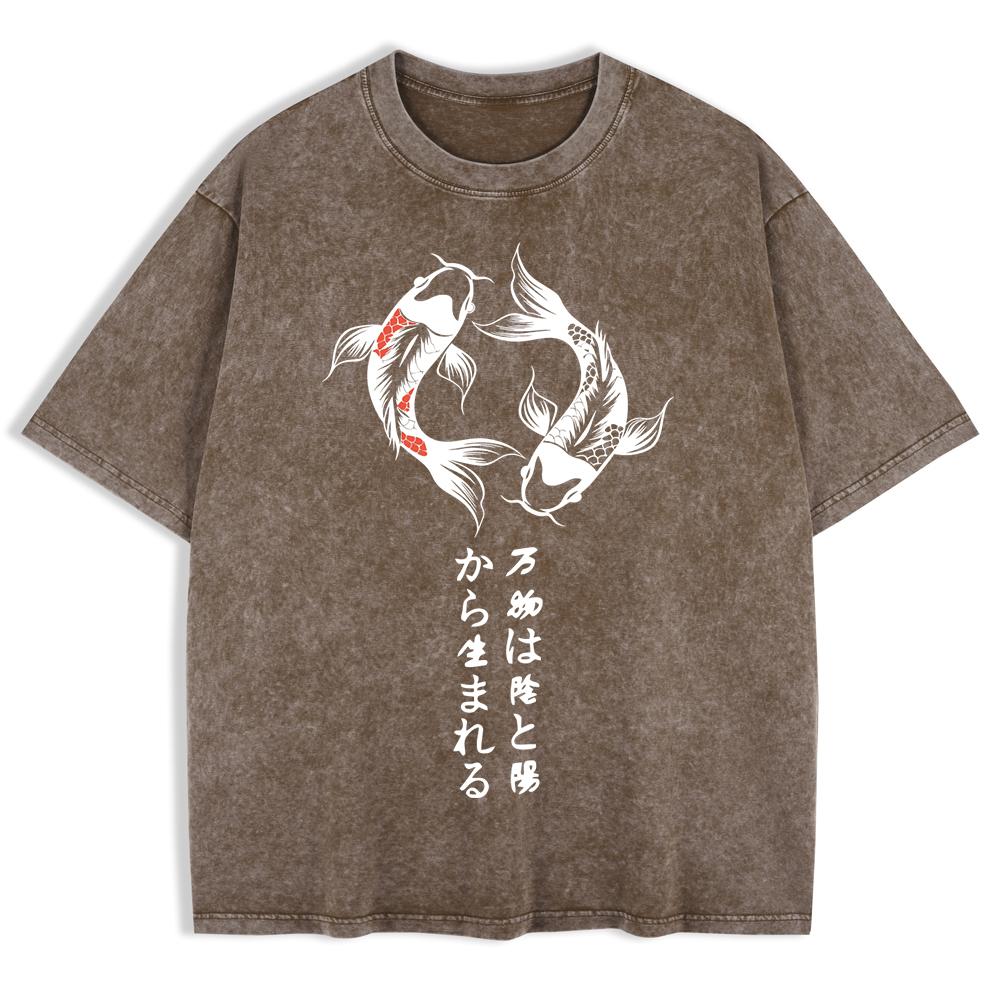 

Japanese Koi Harajuku Prints Washed T-Shirts Mens Cotton Oversize T Shirt Summer O-Neck Short Sleeve Tops Clothes S