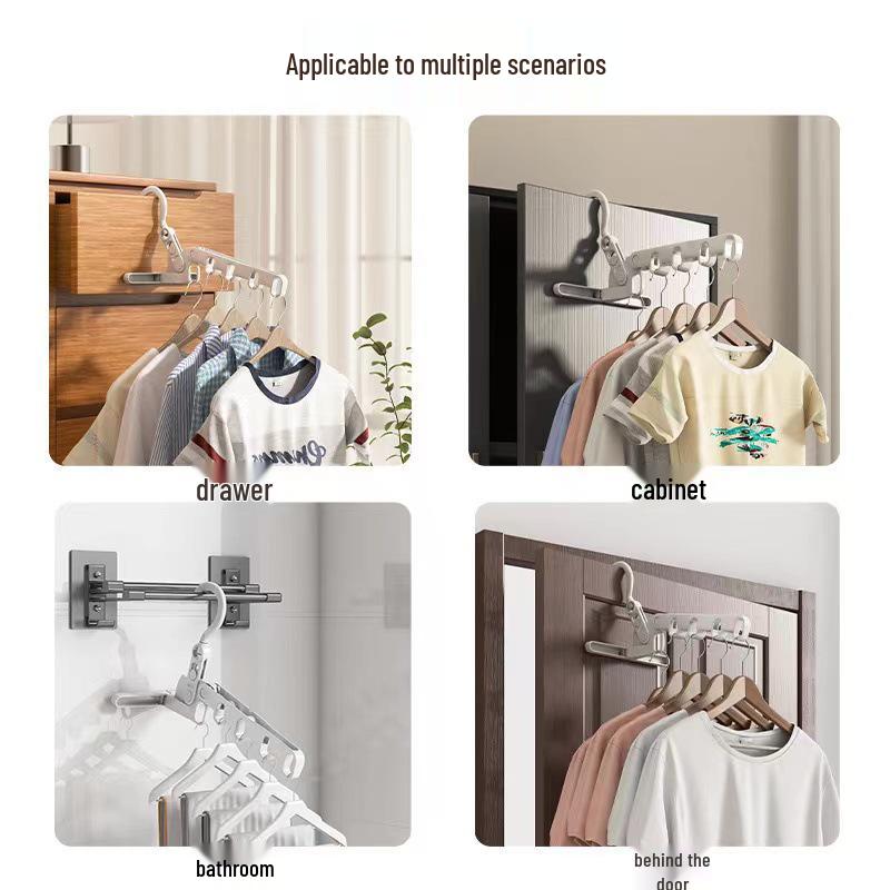 Travel Folding Clothes Drying Rack: Thick, Multifunctional, Wall-Mounted, Portable 5-Hole Hanger for Business Trips & Students