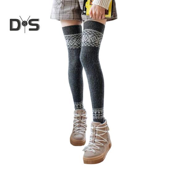 

1 пара женских зимних носков для голени из плотного материала с цветными блоками, накидки на ноги выше колена, нескользящие, высокоэластичные, сохраняющие тепло носки темно-серого