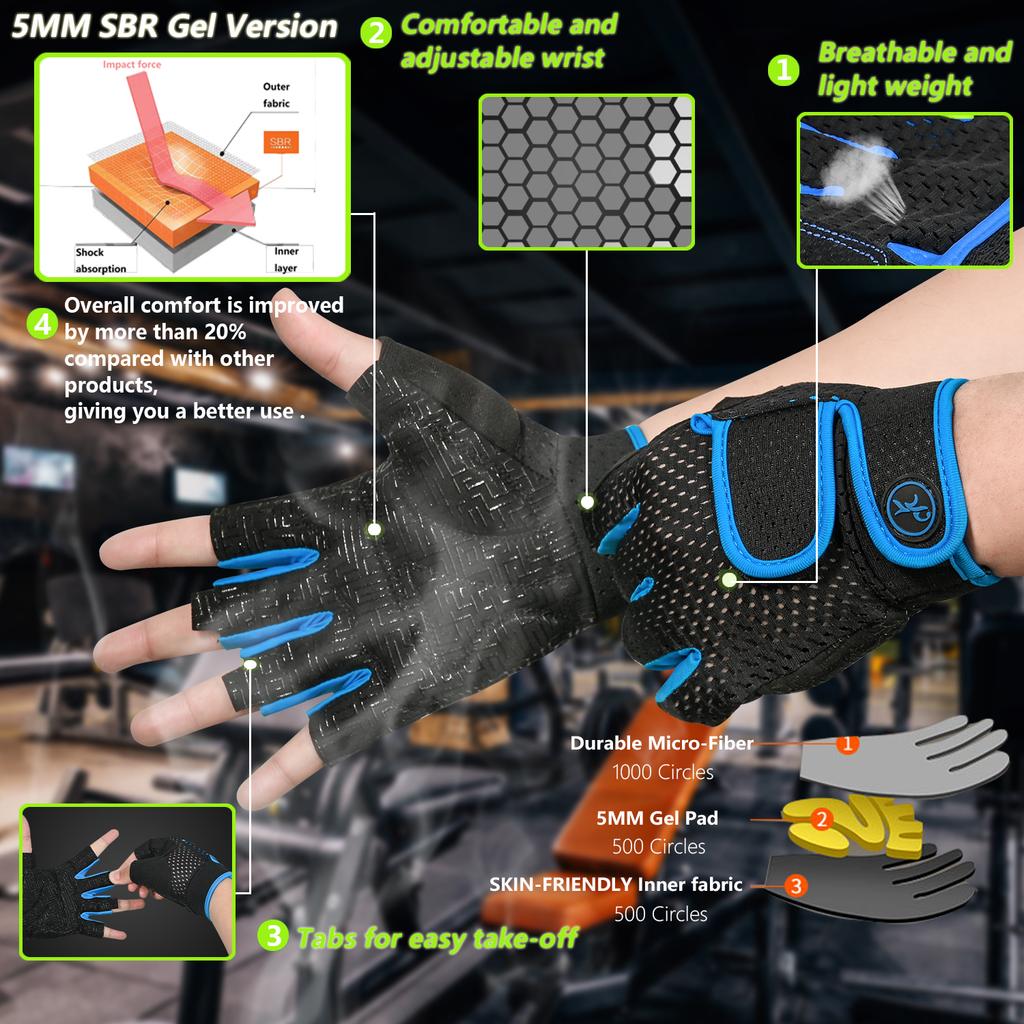 MOREOK Gym Gloves Breathable Anti-slip Pull Ups Training Yoga Body-building Exercise Fitness Workout Weight Lifting Gloves Men 6