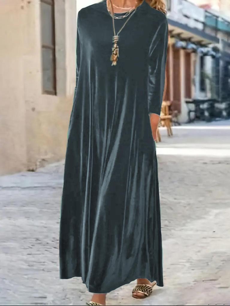 Abito di velluto da donna: Elegante, Spesso, Lungo Stile Coreano per Autunno/Inverno