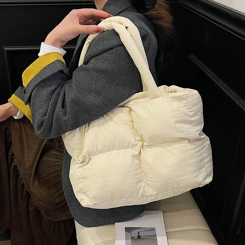 Fashionable Minimalist Puff Shoulder, Crossbody & Handheld Square Cotton-Padded Tote Bag, 2025 Niche Versatile Handbag