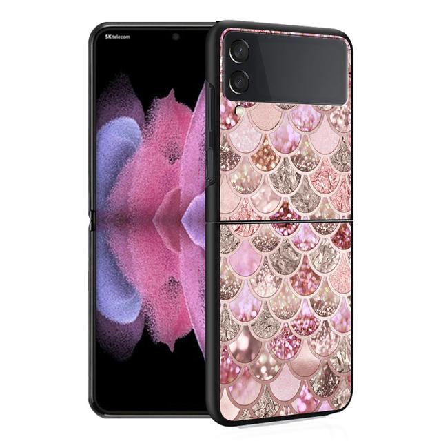 Hülle Funda für Samsung Galaxy Z Flip 4 Z Flip 3 5g Zflip Zflip3 Flip4 Hart-PC Gold Rosa Rose Glitzer Herzen Fundas Hart-PC