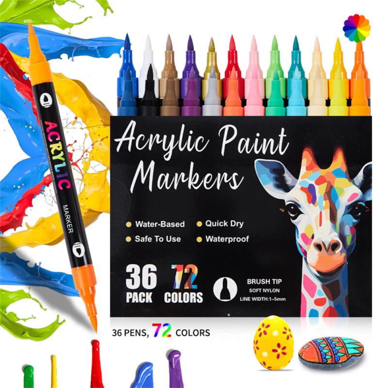 24/48/72 Acrylic Paint Markers: Dual Tip, Fast Drying Portable for Art Painting, Dot Art Coloring - Professional Artist Supplies